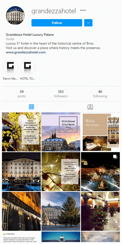 Hotel Grandezza Brno Official Instagram account