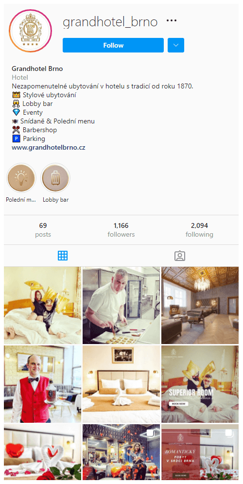 Grandhotel Brno Official Instagram account