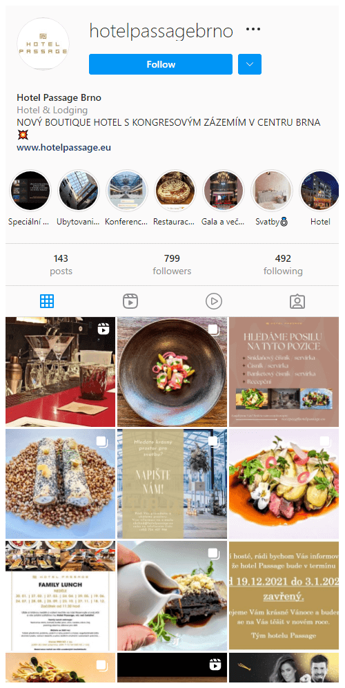 Hotel Passage Brno Official Instagram account